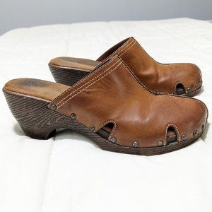 Bass Mule Clogs, Brown Size 9M, Vegan Leather, Retro